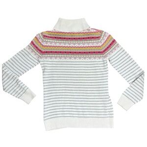 JEANSWEST Pastel Cropped Nordic Fair Isle Turtleneck Sweater White Size Medium